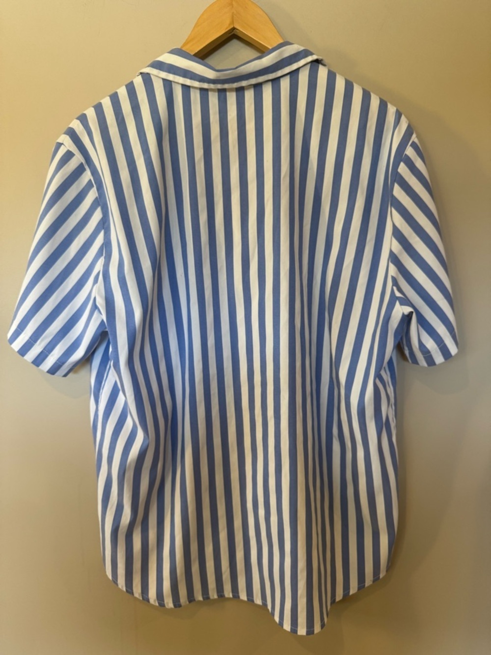 Men's Blue & White Vertical Stripe Short-Sleeve Button-Down Shirt